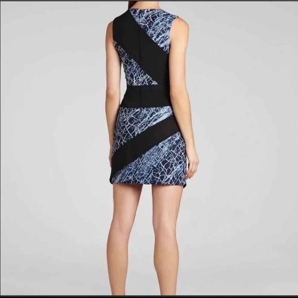BCBGMaxAzria 'Dalia" Blue and Black Asymmetrical Sheath Dress, Size 4 - Picture 3 of 16